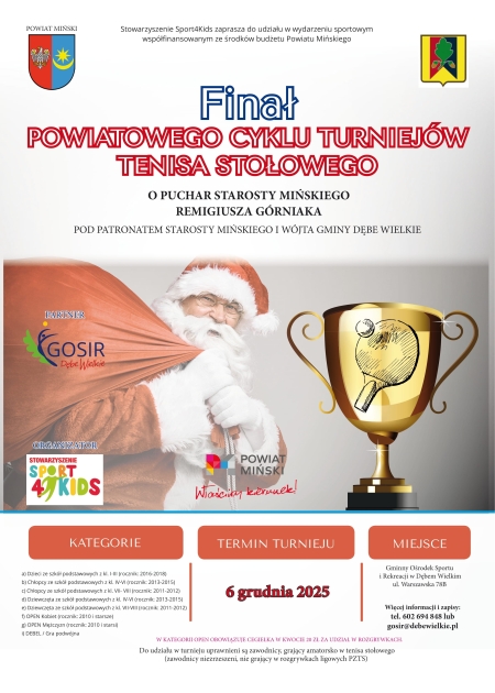 6.12.2025r. Finał Powiatowego Turnieju w Tenisa Stołowego