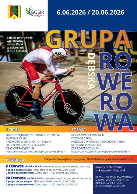 Dębska Grupa Rowerowa 6 i 20 czerwca 2026r. Dołącz do Nas!