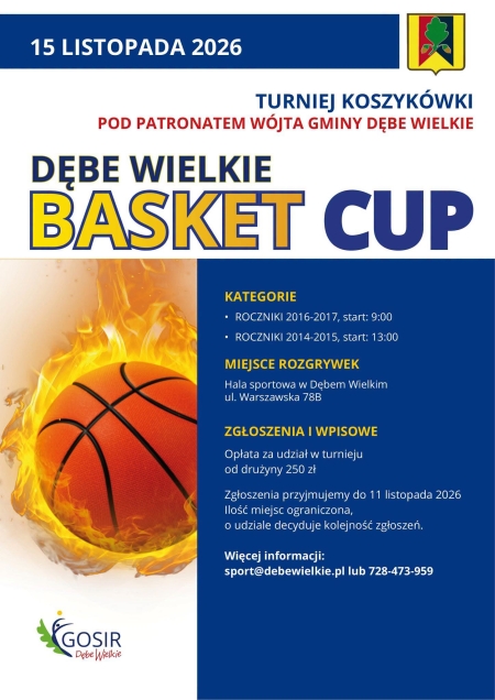 15.11.2026r. Turniej Koszykówki dla dzieci w Dębem Wielkim!